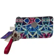 Kipling Creativity Mix Colors Wristlet Wallet Pouch Purse Geometric Retro 8x4”