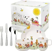 [Villeroy & Boch] Hungry as a Bear, 7 pcs. Children's Dinner Set Including Cutlery, Premium Porcelain, Stainless Steel 18/10, White/Multicoloured