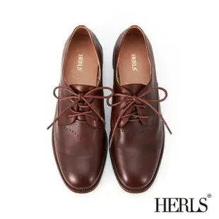 【HERLS】牛津鞋-柔軟全真皮車線造型圓頭德比鞋(紅棕色)