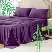 Hotel Bamboo Cooling Sheet Set 4 Pieces-Ultra Soft 2000TC Breathable Bed Sheets Set with 37 Centimetre Deep Pocket-Cooling Sheets for Hot Sleepers,Purple,Queen Size