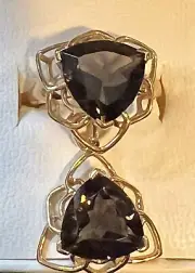 Large Smoky Brown Quartz & 10K Yellow Gold Ring (7) & Pendant Set Stunning NWOT