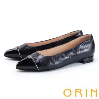 在飛比找momo購物網優惠-【ORIN】菱格壓紋牛皮尖頭低跟鞋(黑色)