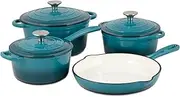 [Basque] Enameled Cast Iron Cookware Set, 7-Piece Set (Biscay Blue), Nonstick, Oversized Handles, Oven Safe; Skillet, Saucepan, Small Dutch Oven, Large Dutch Oven, 10.25", 2QT, 2.25QT, 4.75QT