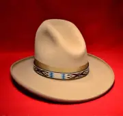 "FLYING HAWK" MEDIUM Faux Seed Beaded Native Amer Hatband 6 7/8" to 7 1/2"