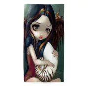 Sad Eyed Beautiful Girl Angel and Nautilus Shell Beach Towels Medium Large Extra Large