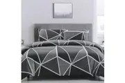 Artex Owen Charcoal Quilt Cover Set Geometric Pattern Reversible Printed Microfiber Polyester