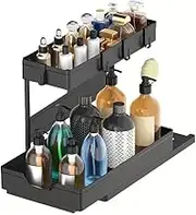 Under Sink Storage Kitchen Organiser, 2 Tier Sliding Kitchen Storage Under Sink shelf, Multi-Purpose Organisation for Kitchen Bathroom, Bottom Slide Out Basket Black