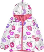 [GuoChe] Sherpa Lined Toddler Hoodie Valentines Hot Lips Kisses Pink Purple Light Jacket Toddler Girl pink Baby Zipper Hoodie