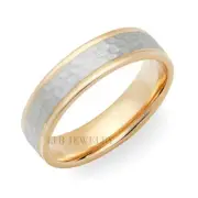HAMMERED FINISH 14K TWO TONE GOLD MENS WOMENS WEDDING BANDS RINGS 6MM