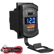 12-24V Dual USB Car Charger Socket PD QC3.0 Power Adapter with Digital Display Voltmeter for Motorcycle Boat Marine Truc