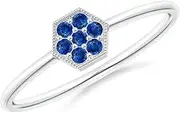 [Angara] Natural Hexagon-Shaped Sapphire Clustre Ring with Milgrain in Sterling Silver/14ct Solid Gold for Women | September Birthstone Jewellery for Her