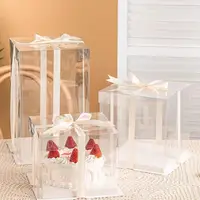 在飛比找蝦皮購物優惠-[小皮花坊] 透明蛋糕盒緞帶透明蛋糕盒透明禮物盒方形透明蛋糕