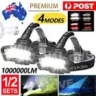 1/2X 1000000LM COB+LED Headlamp Headlight Torch USB Rechargeable Flashlight Work