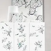 PLIGREAT 3 Sheets Ink Flower Branches and Birds Rub on Transfers for Wood Furniture Cabinet Wardrobe Fridge Door Table DIY Decor Sticker Chinese Painting Pictures Decoration Transfers