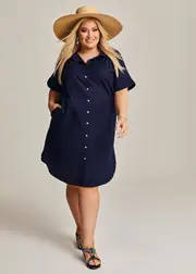 [Taking Shape] Taking Shape Cotton Linen Shirt Dress Size 20 in Dark Indigo - Plus Size Women's Clothing Dark Indigo