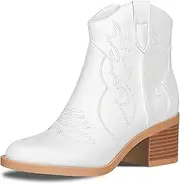 PIZZ ANNU Women's Embroidered Western Cowboy Boots Cowgirl Round Toe Short Ankle Boots Ladies Fashion Retro Classic Booties Chunky Heels