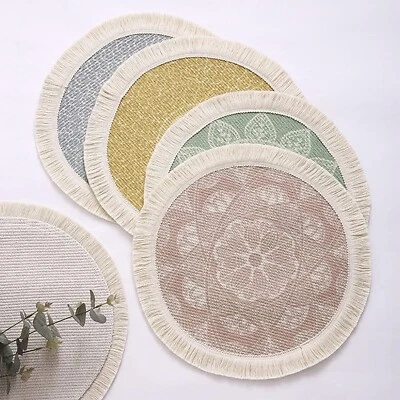 Boho Round Placemat with Fringe – 13" | Heat-Resistant | Available in 4 Colors