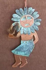 KACHINA SUN FACE Copper Verdigris Christmas Ornament Handcrafted AZ Southwest