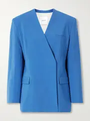 [ESSE Studios] ESSE Studios - Homme Double-breasted Oversized Woven Blazer - Blue - UK 12 UK 12 Blue