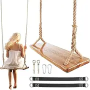 Wooden Swing for Adults, Tree Swing Seat with Adjustable Polyester Rope for Adult Kids Garden,Yard,Indoor,Outdoor Durable Wooden Swing Can Withstand 500lbs
