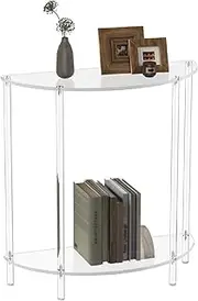 Clear Acrylic End Table, 2 Tier Semiellipse Side Table, Nightstand Small Side Table for Living Room, Bedroom, Bathroom, Easy Assembly