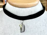 Vintage Initial Letter D Dangle Charm Black Velvet Choker Necklace 17" Adj w/Tag