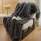 Super Soft Large Faux Fur Winter Blanket Throw Rug Dark Grey