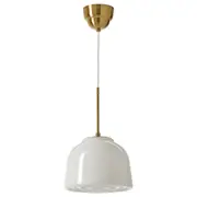 MUDDERVERK pendant lamp, brass/opal white glass
