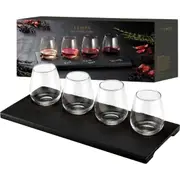 5pc Tempa Atticus Wooden Wine Tasting Paddle/Glass Set 375ml Black Home/Kitchen