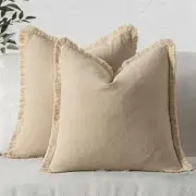 Decorative Throw Pillow Covers Neutral Linen 18" x 18" (Pack of 2) Beige