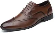 ZJSCNBE Large Size Men's Retro Business Dress Fashion Leather Shoes Casual Single-Layer Shoes Brock Trendy Shoes Men's Single-Layer Shoes(Brown,41)