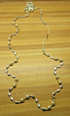 NEW VTG ESMORE bead NECKLACE EARRING SET white Gray gold tn off white faux pearl