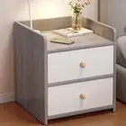 Bedside Table Bedroom Nordic Light Gray & Warm White, 2 Drawers, Modern Mi 2D-47