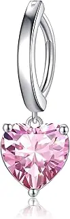 [POPLYKE] Clicker Belly Button Rings for Women Sterling Silver Belly Piercing Jewellery Pink Heart Belly Button Ring Reverse Curved Navel Barbell Body Piercing Jewellery, Sterling Silver, Cubic Zirconia