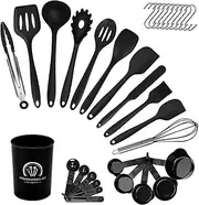 33PCS Silicone Cooking Utensils Set, Kitchen Utensils Set Heat Resistant Silicone Kitchen Utensils with Whisk and Various Kitchen Tools As Well As Storage Bin and Hooks BPA Free