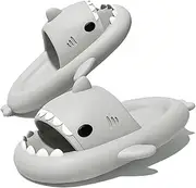 [WUROSO] Aloiyue Shark Slides Thickness Upgrade Summer Cute Cartoon Shark Slippers for Women Men Non-Slip Open Toe Lightweight Sole Sandals Casual Unisex Beach Shoes, Light Grey, 11-11.5 Women/9-9.5 Men