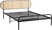 OIKITURE Bed Frame with Rattan Headboard, Metal Bed Frame with Support Legs, Single Size Platform Beds Base for Bedroom Home Decor, Bed Frame Home Furniture, 194x125x86cm