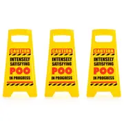 3PK MDI Desk Warning Sign Poo Funny/Joke Office Desk Signage Decor 25cm Yellow