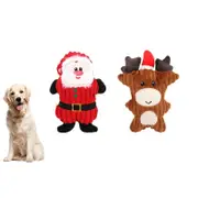 2Pcs Christmas Squeaky Plush Soft Dog Toys Interactive Durable Dog Chew Toys-Santa Claus And Christmas Elk