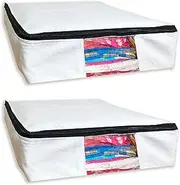 Clarkia (Pack of 2) Cotton Clothes Storage Box/Covers/Bags with Zip (16 x 16 x 6 inch) as Wardrobe Organizer for Huge Silk Saree/Big Lehenga/Dresses/Shirts/Trousers/Gown (2)