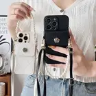 For iPhone Samsung Crossbody Card Wallet Case Pearl Strap Phone Cover Women Girl