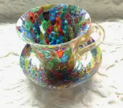MURANO MILLEFIORI GOLD AVENTURINE ART GLASS CUP & SAUCER,DEMITASSE