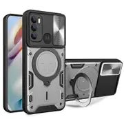 case For Moto G60 Slide Camera Lens Protection and Built in 360 Rotatable Ring Holder - Silvery
