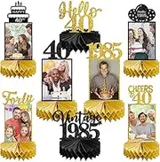 8Pcs 40th Birthday Decorations Honeycomb Centerpieces for Women Men, Black Gold Vintage 1984 40th Bday Photo Table Centerpieces Party Supplies, Glitter Cheers to 40 Year Old Bday Table Topper