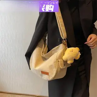 日本FS包包女新款大容量條絨包初中大學生單肩斜跨收納袋上課通勤