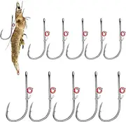 10PCS Live Shrimp Fixing Hook Fishhook, Carbon Steel Barbed Fishing Hook with Hole, Heavy Duty Baitholder Hook, Reusable Live Shrimp Hook, Portable Saltwater Fishing Tackle