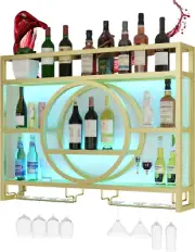 Wine Rack Wall Mounted with Wine Glass Rack Floating Bar Shelves for Liquor Bott