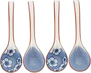 Hoement 4pcs Long Handle Ceramic Soup Spoons Food Spoons for Soup Ramen Porridge and Desserts Scalding Tableware for Daily Use and Special Occasions