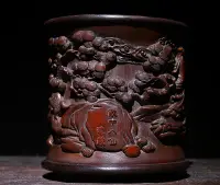 在飛比找Yahoo!奇摩拍賣優惠-竹雕飲中八仙筆筒高16cm   口徑15.5×14.5cm 