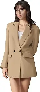 [AGYMNX] Women Blazer Elegant Jacket Suit Open Front Cardigan Lightweight Double Breasted with Pockets Office Business Meeting Spring Autumn Basic Casual Slim Fit S-L